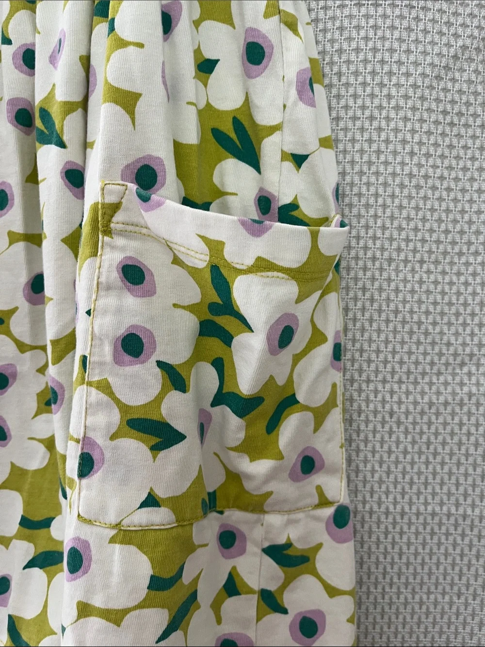 Hanna Andersson White Floral Olive Green Trim Pocket Dress